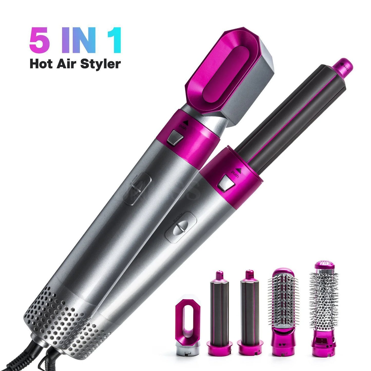 5-in-1 Multifunctional Hair Dryer & Styling Tool – Hot Air Comb, Negative Ion Curler, Straightener & Volumizer | Professional Salon-Quality Blow Dryer for Women (Grey)
