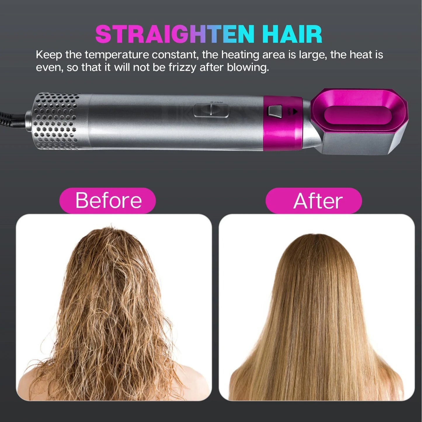 5-in-1 Multifunctional Hair Dryer & Styling Tool – Hot Air Comb, Negative Ion Curler, Straightener & Volumizer | Professional Salon-Quality Blow Dryer for Women (Grey)