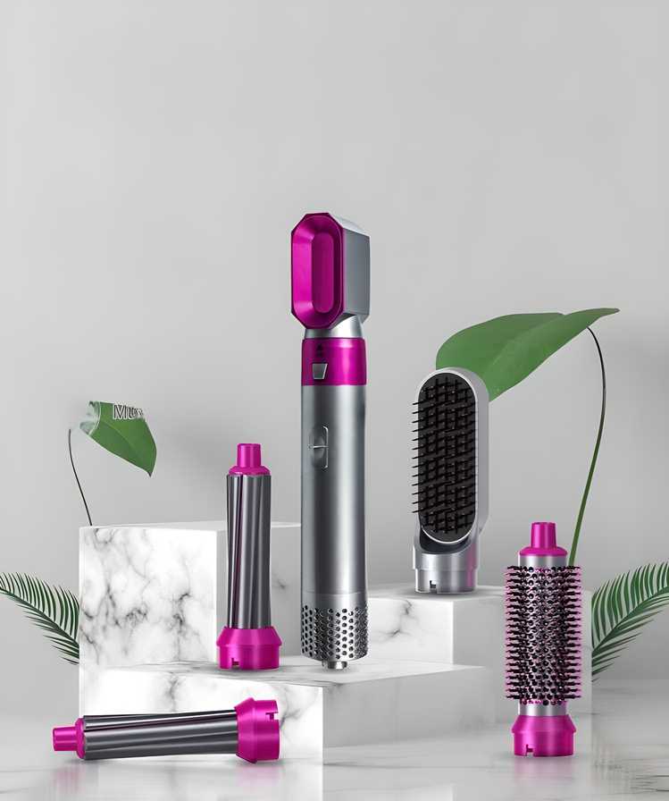 5-in-1 Multifunctional Hair Dryer & Styling Tool – Hot Air Comb, Negative Ion Curler, Straightener & Volumizer | Professional Salon-Quality Blow Dryer for Women (Grey)