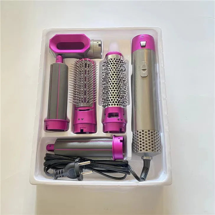 5-in-1 Multifunctional Hair Dryer & Styling Tool – Hot Air Comb, Negative Ion Curler, Straightener & Volumizer | Professional Salon-Quality Blow Dryer for Women (Grey)