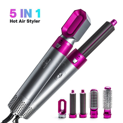 5-in-1 Multifunctional Hair Dryer & Styling Tool – Hot Air Comb, Negative Ion Curler, Straightener & Volumizer | Professional Salon-Quality Blow Dryer for Women (Grey)