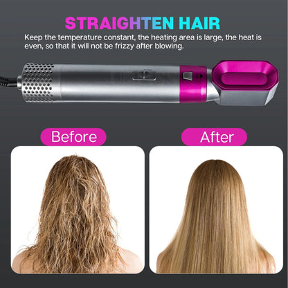 5-in-1 Multifunctional Hair Dryer & Styling Tool – Hot Air Comb, Negative Ion Curler, Straightener & Volumizer | Professional Salon-Quality Blow Dryer for Women (Grey)