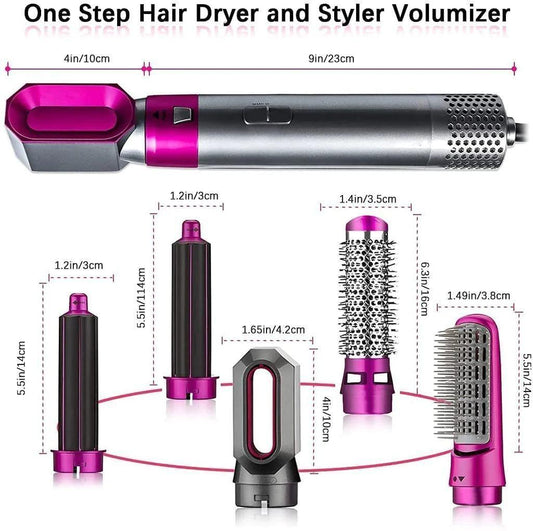 5-in-1 Multifunctional Hair Dryer & Styling Tool – Hot Air Comb, Negative Ion Curler, Straightener & Volumizer | Professional Salon-Quality Blow Dryer for Women (Grey)